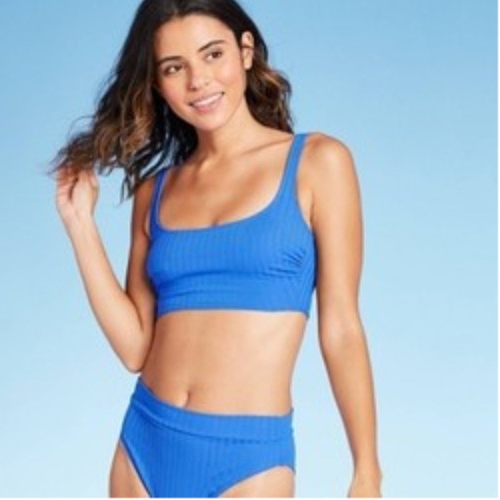 Xhilaration Size M Blue Ribbed Bikini Set